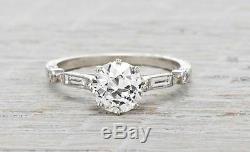 1.75 Ct Art Deco Style 100% GENUINE Diamond Engagement Ring VS2 F PLATINUM