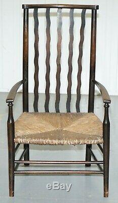 1 Of 2 19th Century Morris & Co Liberty London Lathback Armchair Rush Seat Small