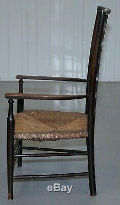 1 Of 2 19th Century Morris & Co Liberty London Lathback Armchair Rush Seat Small