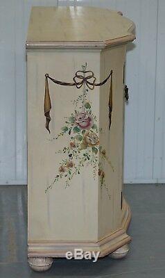 1 Of 2 Hand Painted French Floral Scene Serpentine Fronted Sideboards Cupboards