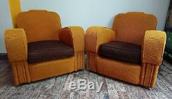 1 x 20S/1930S ART DECO MUSTARD YELLOW Club Chair Armchair Retro Vintage Brown