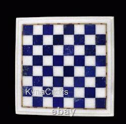 12 Chess Table Top Lapis Lazuli Inlay Art Marble Coffee Table with Check Design