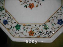 12 Inches Floral Pattern Inlaid Coffee Table Top Octagon Marble Sofa Side Table