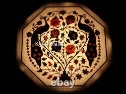 12 Inches Marble Corner Table Pair of Peacock Design Inlay Work Coffee Table Top