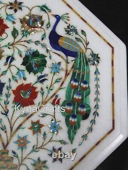 12 Inches Marble Corner Table Pair of Peacock Design Inlay Work Coffee Table Top