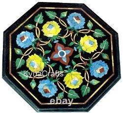 12 Inches Octagon Marble Coffee Table Top Floral Pattern Inlay Work Corner Table