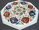 12 Inches Octagon Marble Coffee Table Top Inlaid With Floral Art Hallway Table