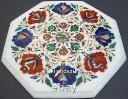 12 Inches Octagon Marble Coffee Table Top Inlaid with Floral Art Hallway table