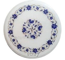 12 Inches Round Marble Coffee Table Top Lapis Lazuli Stone Inlaid Bed Side Table