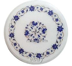 12 Inches Round Marble Coffee Table Top Lapis Lazuli Stone Inlay Work End Table