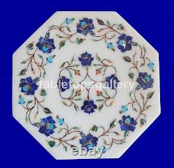 12 Lapis Floral Inlay Art White Marble Side Coffee Table Top Kitchen Decor W275
