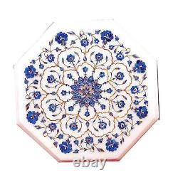 12 Marble White Table Top Lapis Marquetry Mosaic Floral Inlay Art Decorate W406