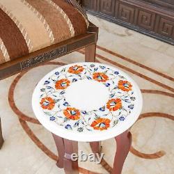 12 Round Marble Side End Table Marquetry Floral Carnelian Inlay Decorative W677