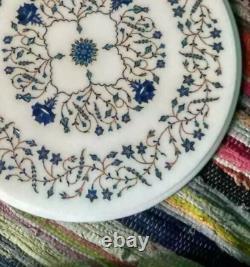 12 Round White Marble Table Mosaic Inlay Floral Arts Lapis Stone Furniture Deco