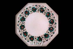 12 White Marble Coffee Table Top Malachite Marquetry Floral Inlay Art Deco W381