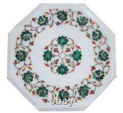 12 White Marble Octagon Precious Marquetry Malachite Floral Inlay Art Deco W199