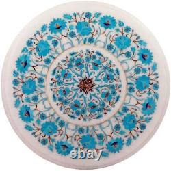 12 White Marble Round Table Turquoise Floral Inlay Christmas Sale Art Deco W281