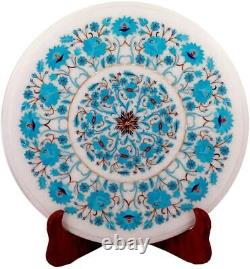 12 White Marble Round Table Turquoise Floral Inlay Christmas Sale Art Deco W281