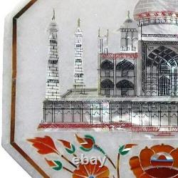 12 White Marble Taj Mahal Design Coffee Table Mop Carnelian Work Inlay Art Deco