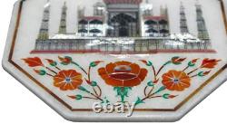 12 White Marble Taj Mahal Design Coffee Table Mop Carnelian Work Inlay Art Deco