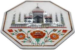 12 White Marble Taj Mahal Design Coffee Table Mop Carnelian Work Inlay Art Deco