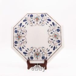 12 White Octagon Marble Table Top Lapis Fine Mosaic Floral Inlay Home Deco W706