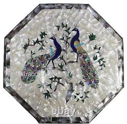 12 x 12 Inches Marble Bed Side Table Peacock Pattern Inlay Work Coffee Table Top