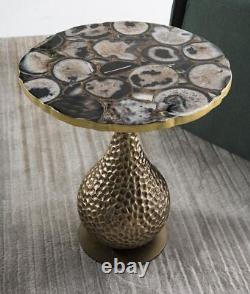 12x12 Brown Agate Round Side Table Top Handmade Living Room Décor