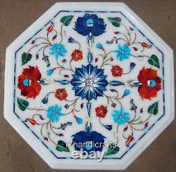 12x12 Inches Floral Pattern Inlay Work Coffee Table Top Marble Patio Side Table