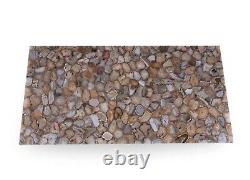 12x18 Inches Marble Coffee Table Top Light Grey Agate Stone Resin Art End Table