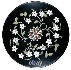 13 Inches Round Marble Coffee Table Top Pietra Dura Art Bed Side Table for Hotel