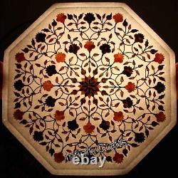 13 Inches Royal Look Coffee Table Top Shiny Gemstone Inlaid Marble Office Table