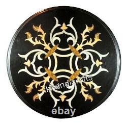 14 Inches Round Marble Coffee Table Top Multicolor Stone Inlay Work End Table