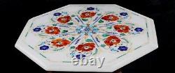 15 Inches Handmade Coffee Table Top Octagon Shape Marble Cafeteria Decor Table