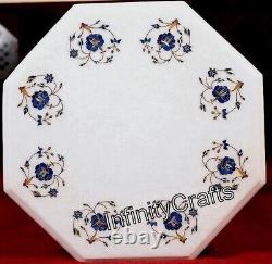 15 Inches White Octagon Marble Coffee Table Top Marquetry Art Living Room Table