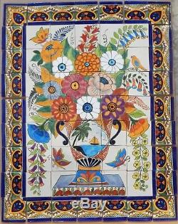 #18 Mexican Talavera Mosaic Mural Tile Handmade Flowers Folk Art Backsplash