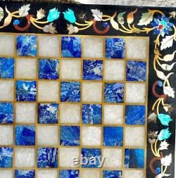 18 Square Antique Style Chess Table Lapis Stone Floral Inlay Art Game Room Deco