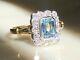 18ct Art Deco Style Aquamarine & Diamond Ring 1ct Aqua + Diamonds