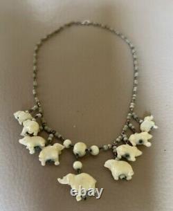 1920s Antique Elephant Necklace Vintage 1930s Milk Glass Bib Style Jewellery Old