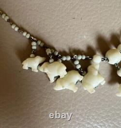 1920s Antique Elephant Necklace Vintage 1930s Milk Glass Bib Style Jewellery Old