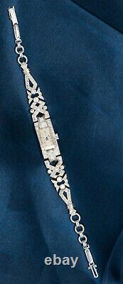 1920s Art Deco Platinum Egyptian Revival Diamond Set Bracelet Watch