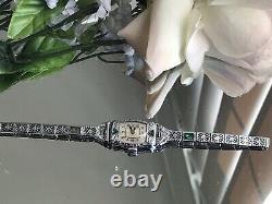 1930 Ladies Art Deco Emerald Bulova Watch Emerald Filigree Band