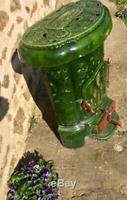 1930s Antique French Cast Enamel Multi fuel Tower Stove