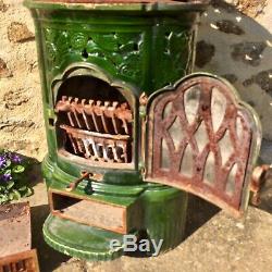 1930s Antique French Cast Enamel Multi fuel Tower Stove
