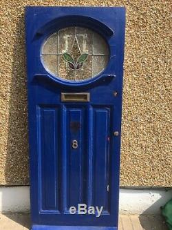 1930s Art Deco style Leaded Stained Glass Wooden Front Door and two sidelites
