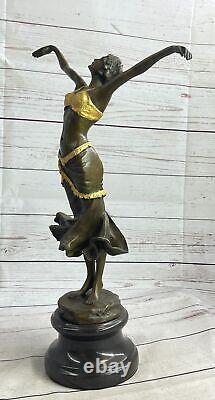 1930s Style Art Deco Gilt Bronze Female Nude Lady Dancing Sculpture Figure Deco