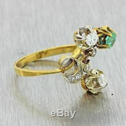 1940s Vintage Art Deco Style 18k Solid Yellow Gold. 25ct Emerald Diamond Ring