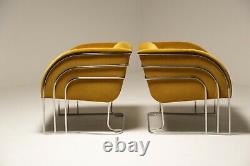 1970s Art Deco Gold Velvet and Chrome Milo Baughman Style Lounge Chairs