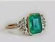 2.45ct Lab Created Green Emerald 14k Yellow Gold Finish 925 Antique Style Ring