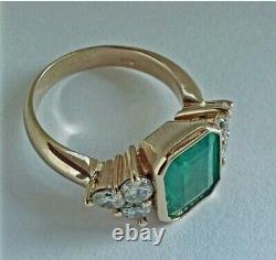 2.45Ct Lab Created Green Emerald 14K Yellow Gold Finish 925 Antique Style Ring
